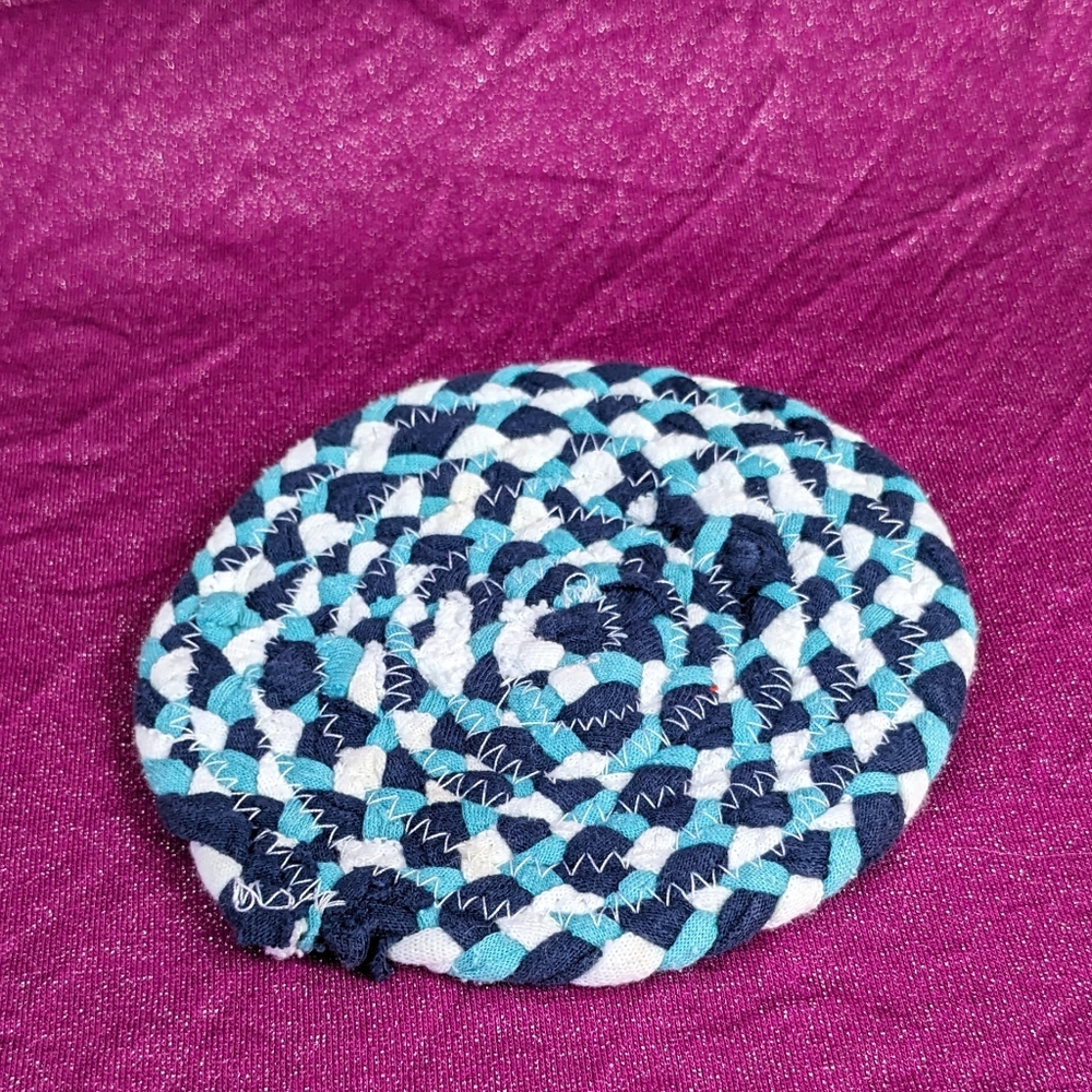 Upcycled fabric coasters-aqua, navy, white